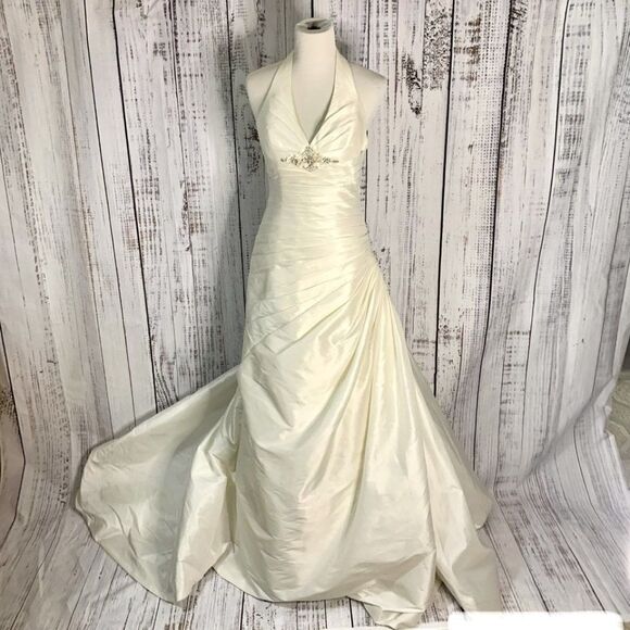 Pronovias Halter Neck Trumpet Ruched dress Size 10 - Picture 2 of 16